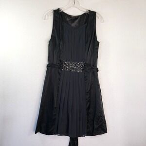 BCBGMAXAZRIA Dress Womens 2 Black Rhinestone Tie Pleated Beaded Party‎ Cocktail